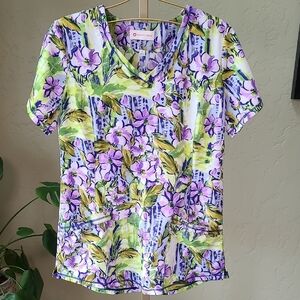 White Cross Women's Floral Top - Purple and Green‎